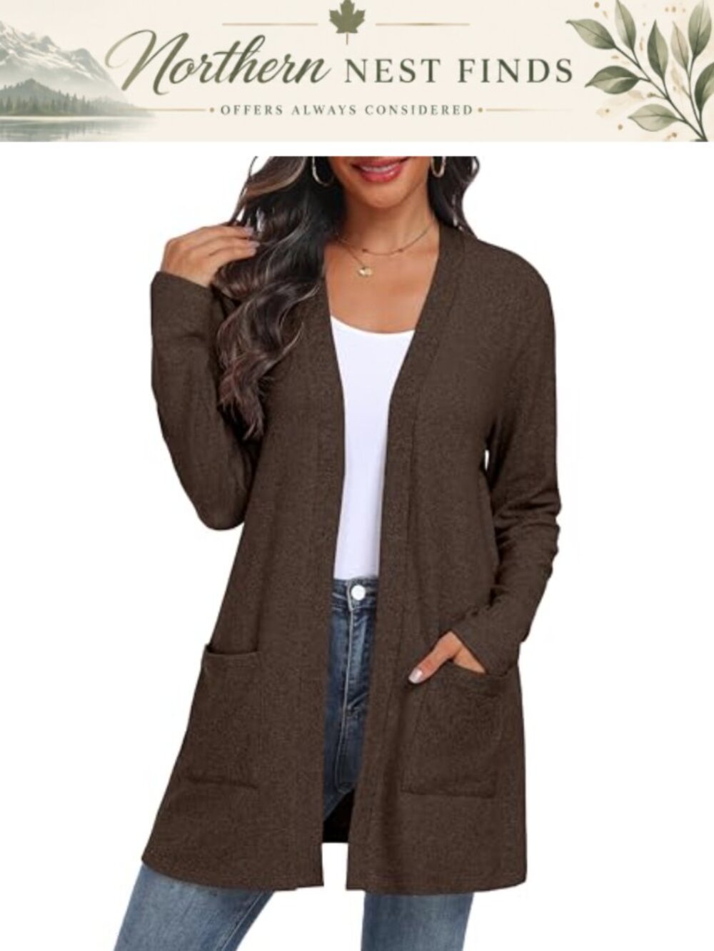 Womens Open Front Cable Knit Cardigan Sweater with Pockets Lightweight